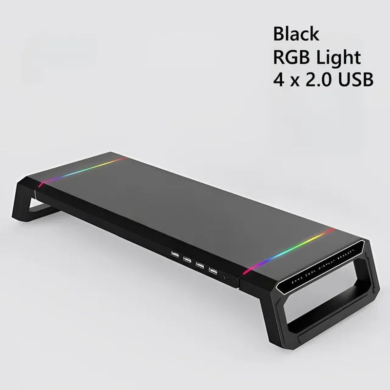 RGB Gaming Computer Monitor Stand 4 USB2.0 Port Keyboard Mouse Storage Shelf Screen Rack with Drawer Monitor Shelf