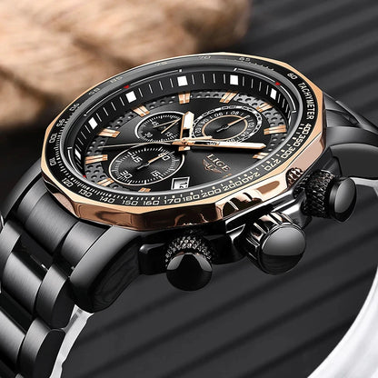 New LIGE Men Watches Waterproof Date Brand Clock Luxury Large Dial Watch for Men Chronograph Stainless Steel Quartz Wrist Watch