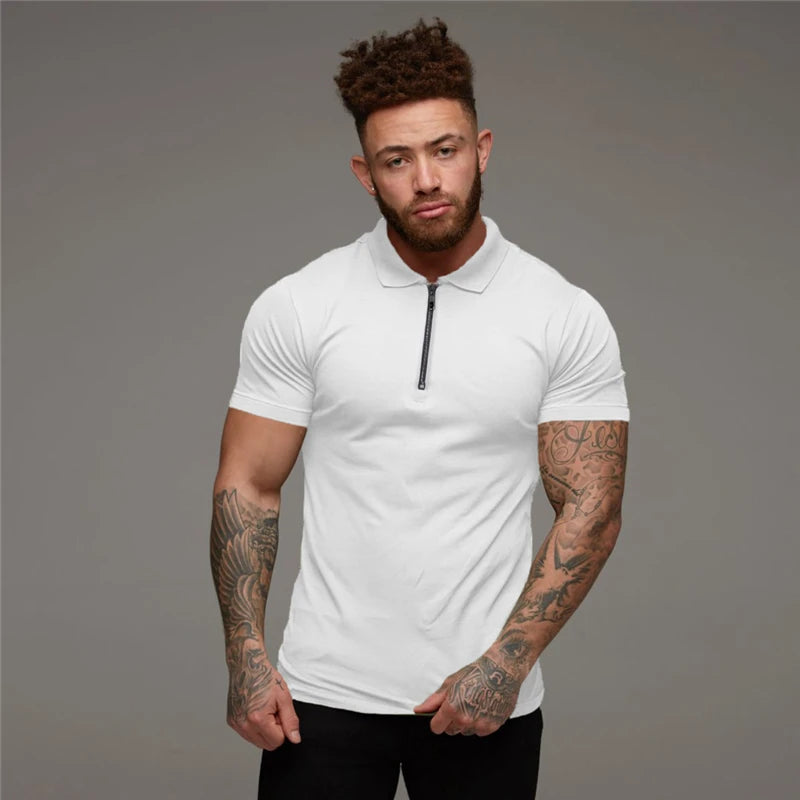 Man Fashion Polo Shirt Casual Fashion Plain Color Short Sleeve High Quality Slim Polo Shirt Men Fitness Polo homme