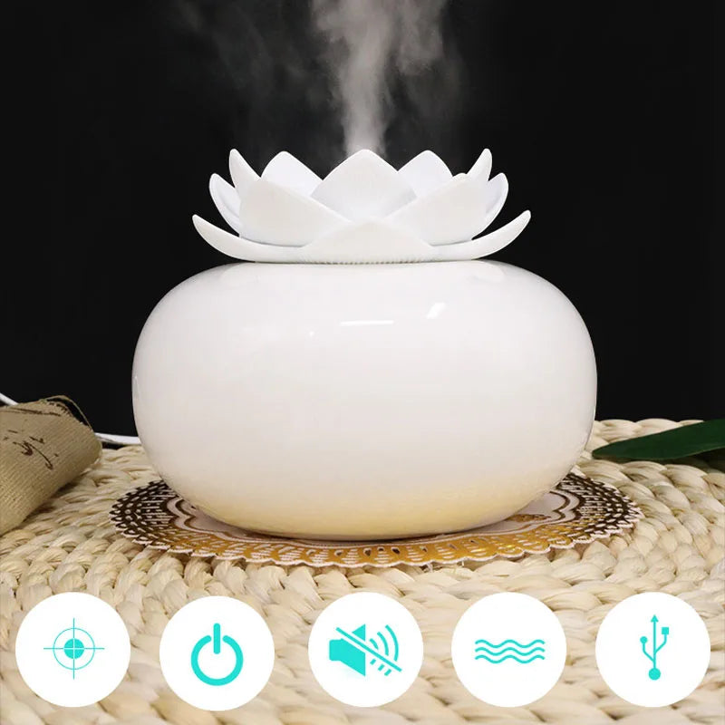 Lotus Air Humidifier Aroma Diffuser for Home Office Yoga Aromatherapy Essential Oil Diffuser Mini USB Ceramics Mist Maker