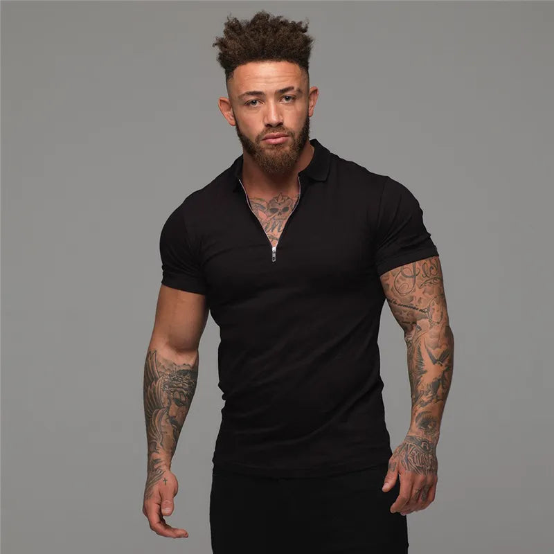 Man Fashion Polo Shirt Casual Fashion Plain Color Short Sleeve High Quality Slim Polo Shirt Men Fitness Polo homme