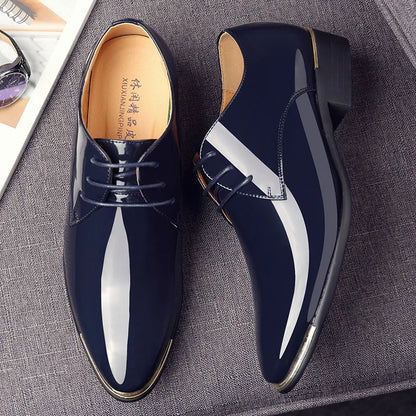 Men's patent leather shoes dress shoes lace up Pointed toe