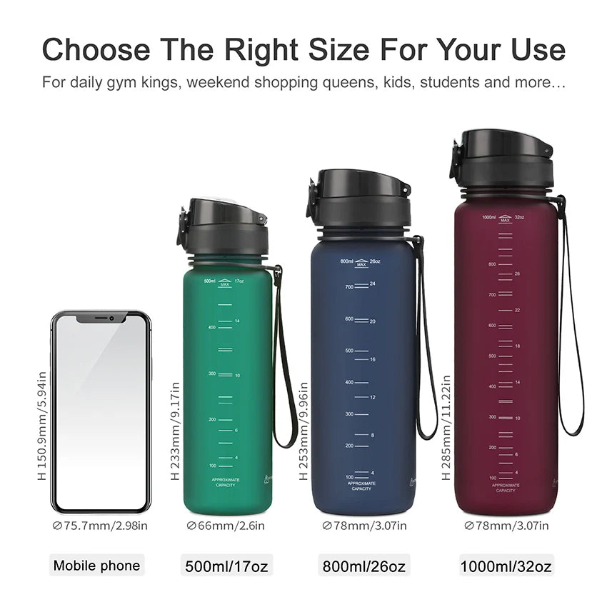 500/800/1000ml Sports Water Bottle BPA Free Portable Leak-proof Shaker bottle Plastic Drinkware Tour Gym Free Shipping items