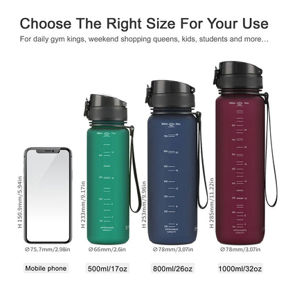 500/800/1000ml Sports Water Bottle BPA Free Portable Leak-proof Shaker bottle Plastic Drinkware Tour Gym Free Shipping items