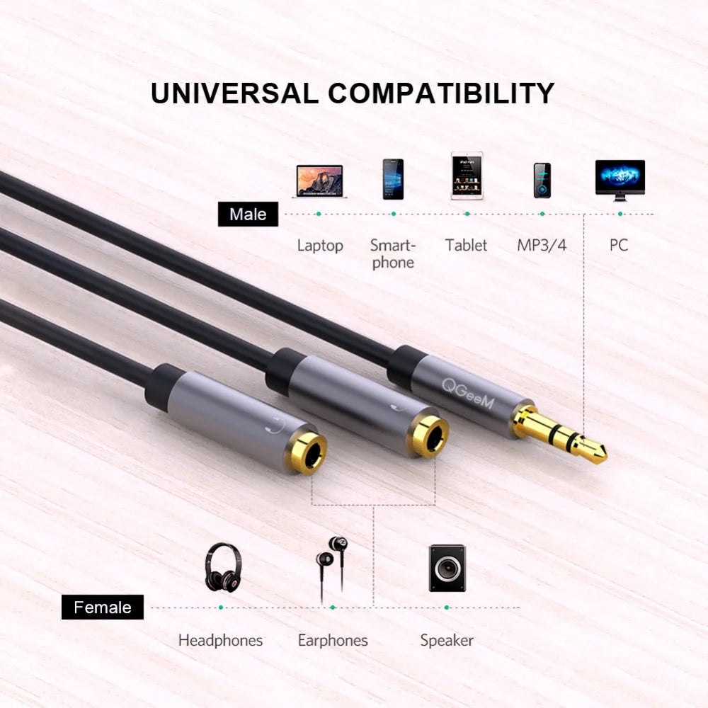 Earphone Extension Cable Jack 3.5mm Audio Cable Male to 2 Female Aux cable Headphone Splitter for iPhone Samsung S9 PC P20