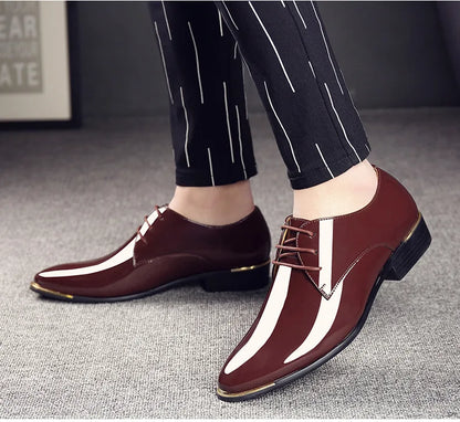 Men's patent leather shoes dress shoes lace up Pointed toe