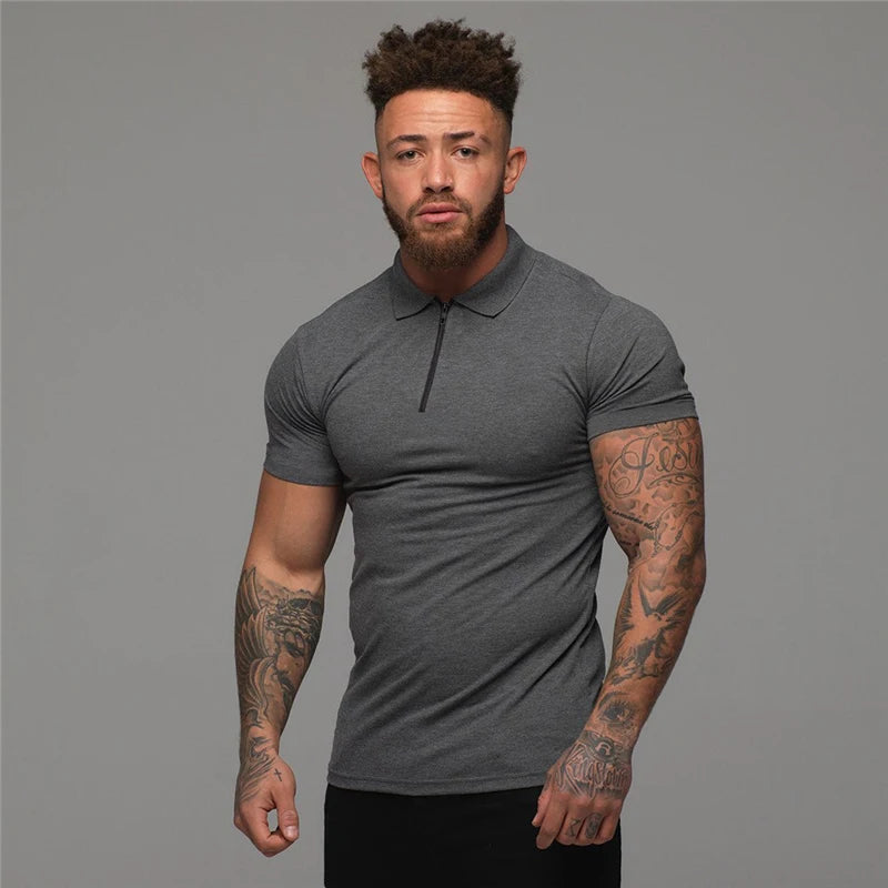 Man Fashion Polo Shirt Casual Fashion Plain Color Short Sleeve High Quality Slim Polo Shirt Men Fitness Polo homme