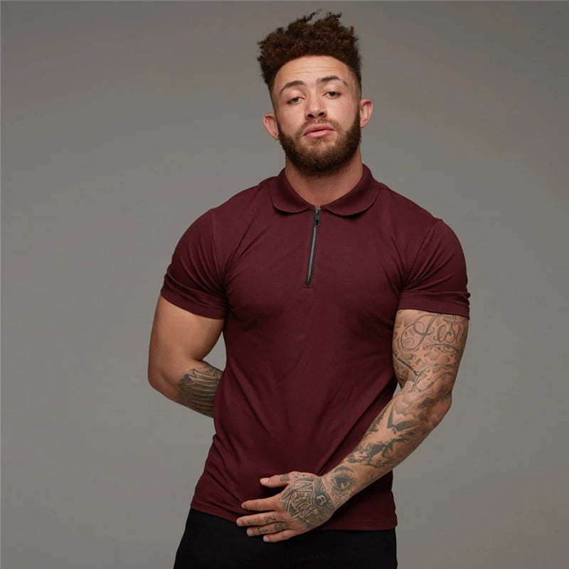 Man Fashion Polo Shirt Casual Fashion Plain Color Short Sleeve High Quality Slim Polo Shirt Men Fitness Polo homme