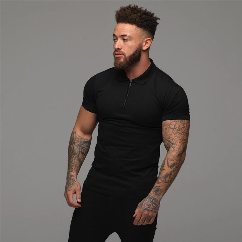 Man Fashion Polo Shirt Casual Fashion Plain Color Short Sleeve High Quality Slim Polo Shirt Men Fitness Polo homme