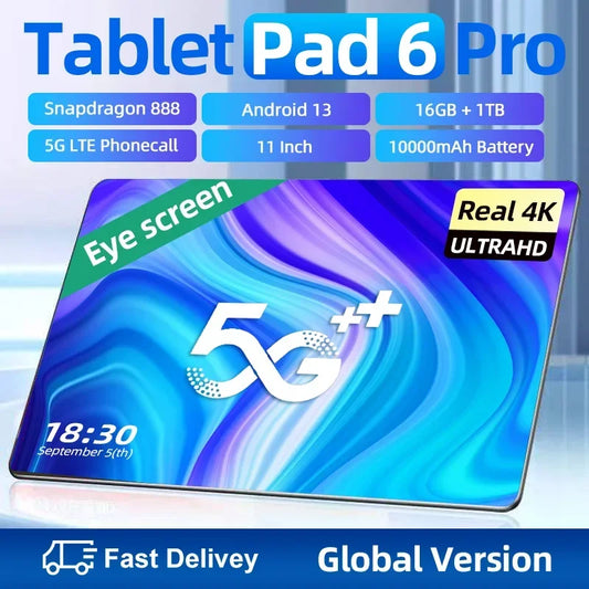 2024 Original Global Version Tablets PC Pad 6 Pro 10000mAh Android 13 11 inch 16GB+1024GB 5G HD 4K Screen WIFI Mi