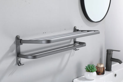 Towel Rack 40CM Folding Holder With Hook Bathroom Accessories Wall Mount Rail Shower Hanger Aluminum Bar Matte Black Shelf