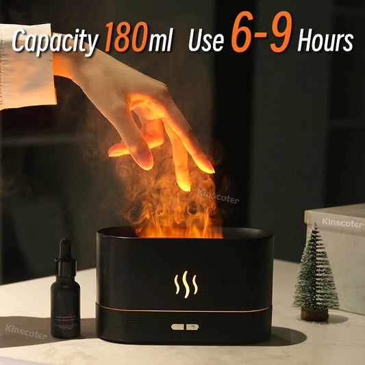 Upgrade Your Atmosphere: 180ML Essential Oil Diffuser with Flame Light Effect - Perfect for Large Rooms, Bedrooms, Offices, Shops, and Gyms