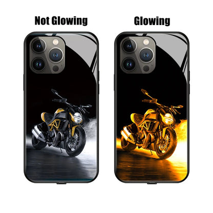 Luxury Motor LED Light Glowing Luminous Phone Case for iPhone 12 13 14 15 Pro Max Samsung S23 S24 Note 20 Plus Ultra Accessory