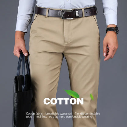 98% Cotton Casual Pants Men New Classic Style Straight Loose High Waist Elastic Trousers Male Brand Clothes