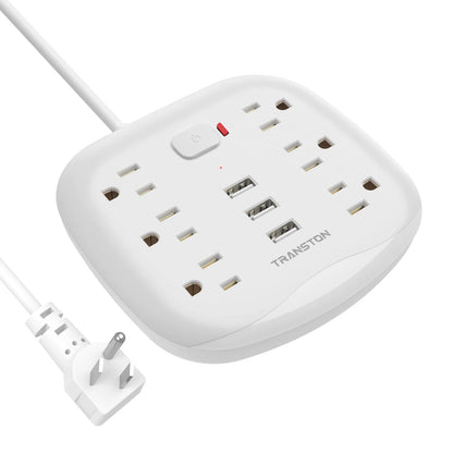 Power Strip Surge Protector 6 Outlet 3 USB with Switch Control & Flat Plug Fireproof Heavy Duty Extension Cord Compact