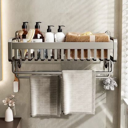 Bathroom Shelf Towel Rack Space Aluminum Non-perforated Bathroom Wall Mounted Toilet Storage Bath Towel Holder