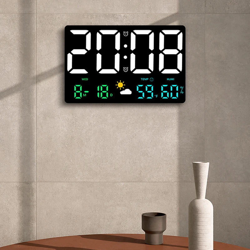 High-Definition Large-Screen Wall Clock Temperature and Humidity Display Weather Clock Multi-Function Color Digital Alarm Clock