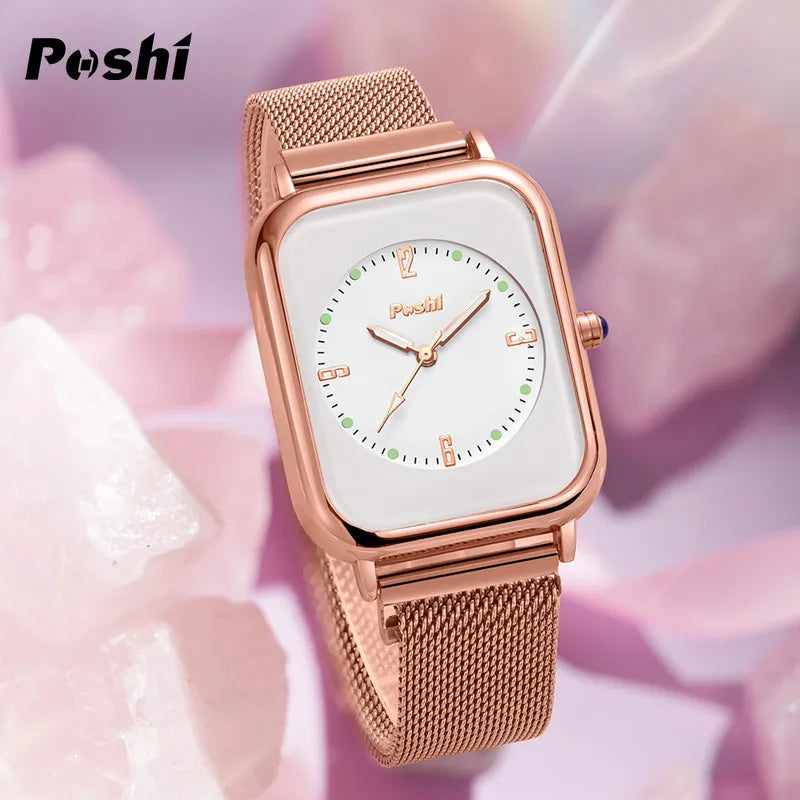 POSHI Quartz Movement Women's Watches Top Brand Mesh Belt Ladies Causal Bracelet Fashion Waterproof Quartz Wristwatch Original