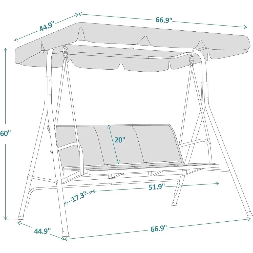 Outdoor Patio Canopy Swing Chair 3-Person Steel Frame  Seats Swing Glider, Patio Swings