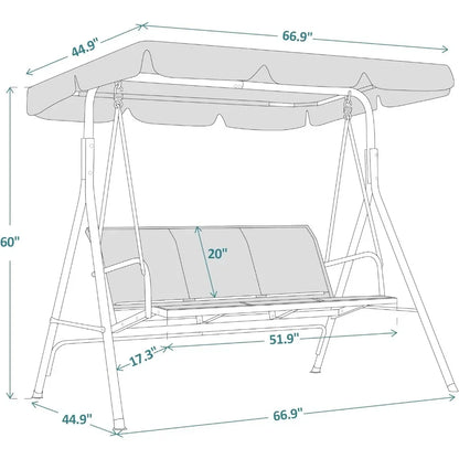 Outdoor Patio Canopy Swing Chair 3-Person Steel Frame  Seats Swing Glider, Patio Swings