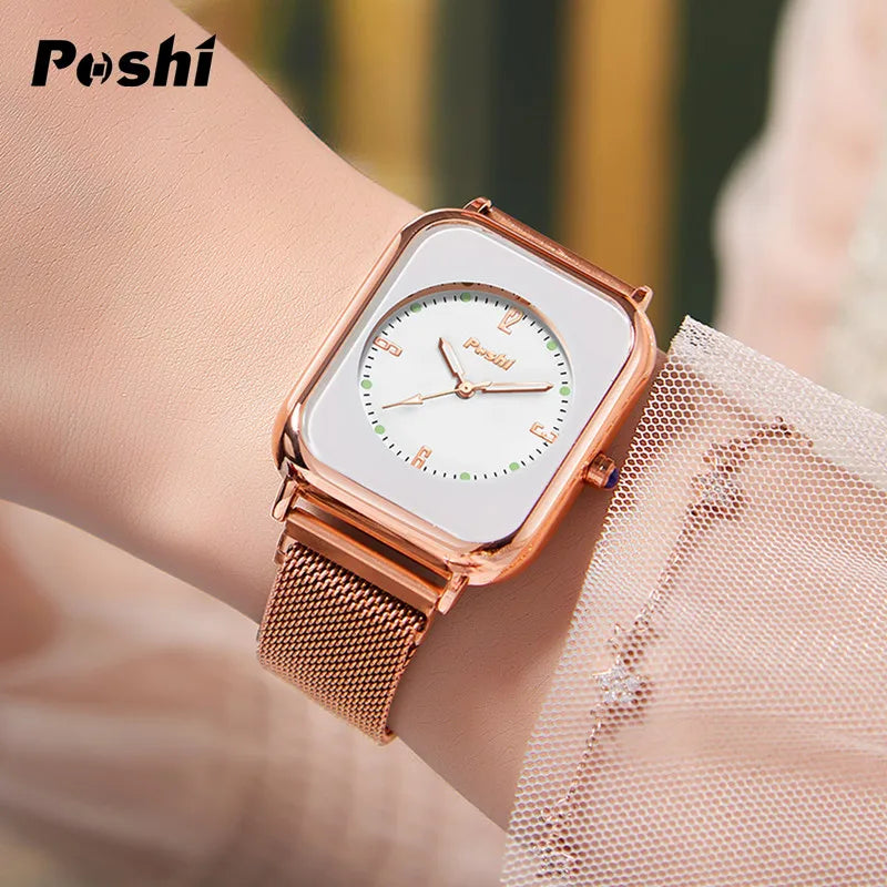 POSHI Quartz Movement Women's Watches Top Brand Mesh Belt Ladies Causal Bracelet Fashion Waterproof Quartz Wristwatch Original