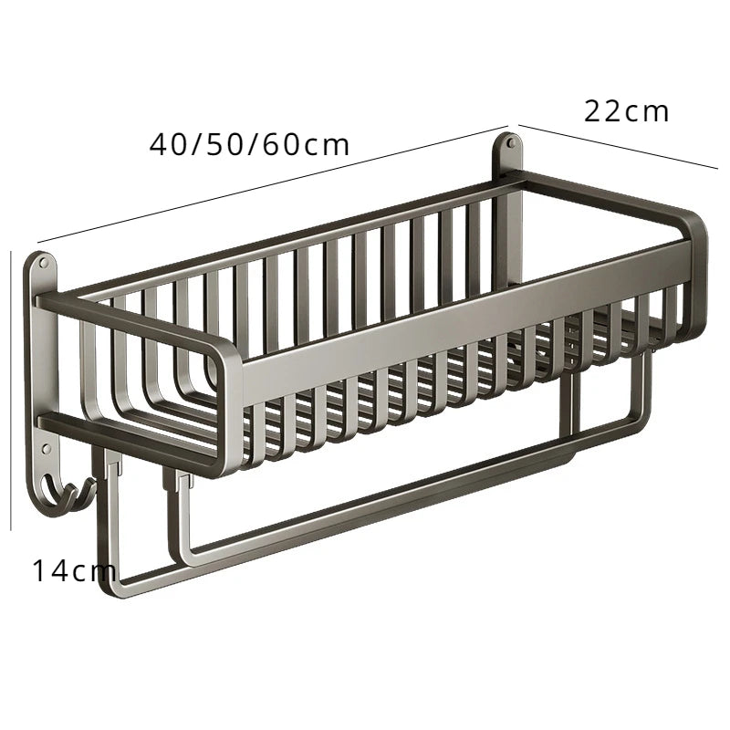 Bathroom Shelf Towel Rack Space Aluminum Non-perforated Bathroom Wall Mounted Toilet Storage Bath Towel Holder