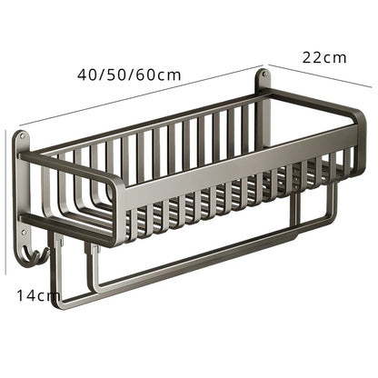 Bathroom Shelf Towel Rack Space Aluminum Non-perforated Bathroom Wall Mounted Toilet Storage Bath Towel Holder