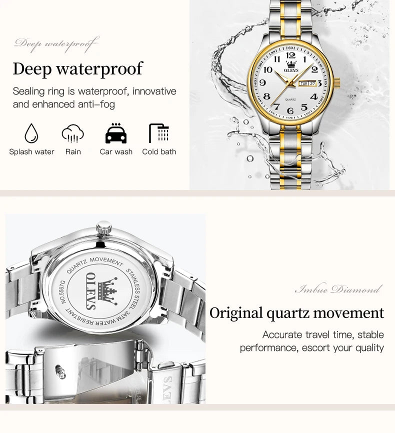 Quartz Women Watch Gold Silver Luxury Waterproof Stainless steel Classic Date Digital Watch Original Ladies Watch Jewelry