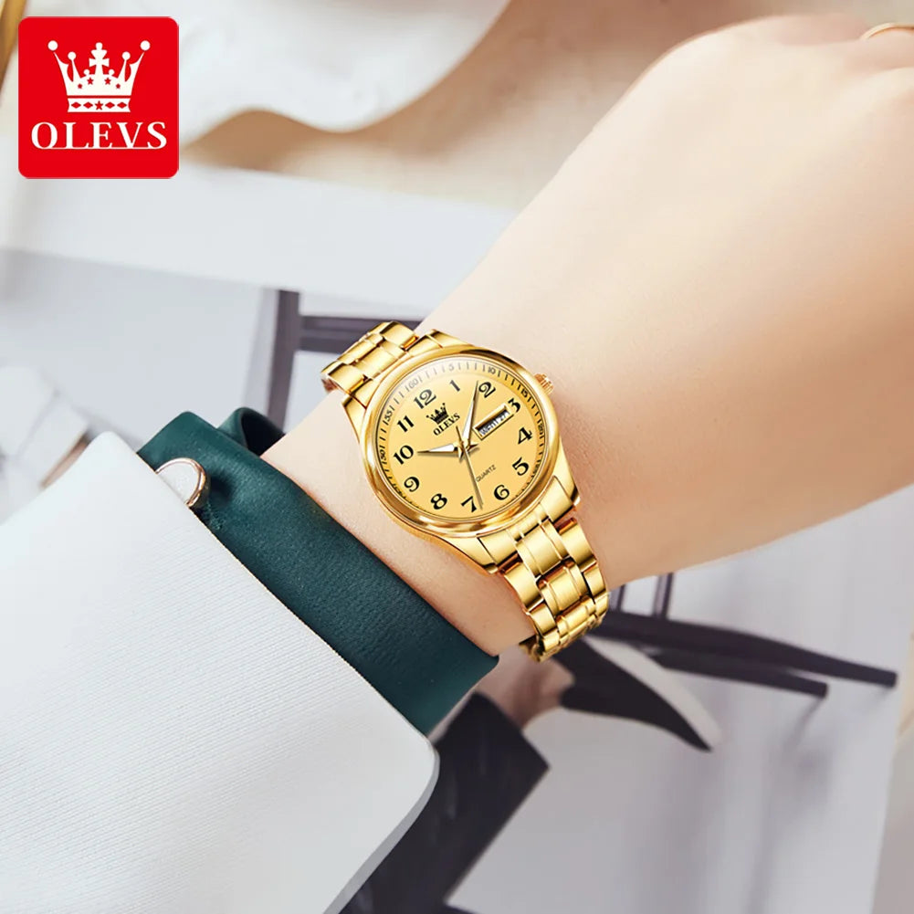 OLEVS Luxury Women Quartz Watch Elegant Stainless Steel Watch Luminous Waterproof Week Date Wristwatch Ladies Dress Watch 5567