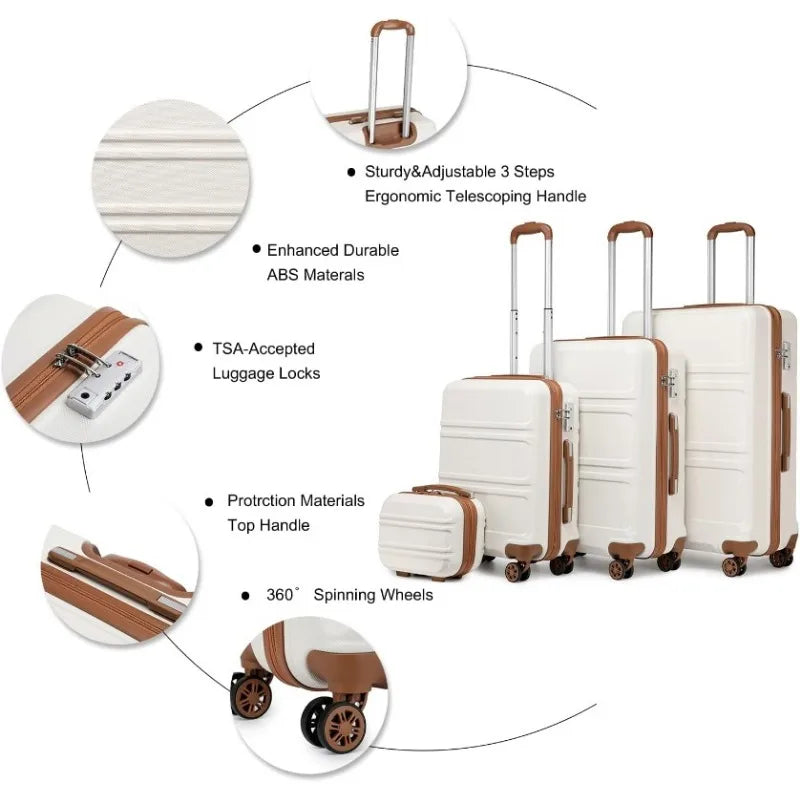 Travel in Style: 4-Piece Hardshell Luggage Set with Spinner Wheels, Lightweight Design, and TSA Lock - Available in Apricot White for Effortless Exploration(Sizes:20in24in28in))