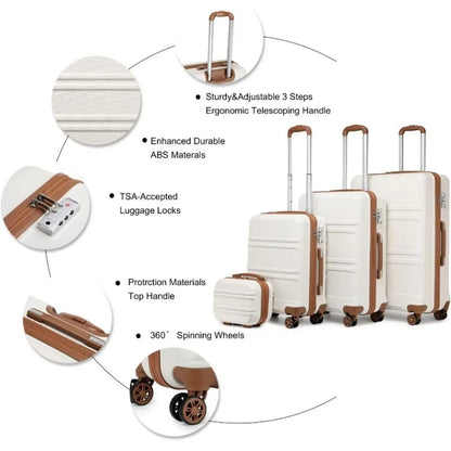 Travel in Style: 4-Piece Hardshell Luggage Set with Spinner Wheels, Lightweight Design, and TSA Lock - Available in Apricot White for Effortless Exploration(Sizes:20in24in28in))