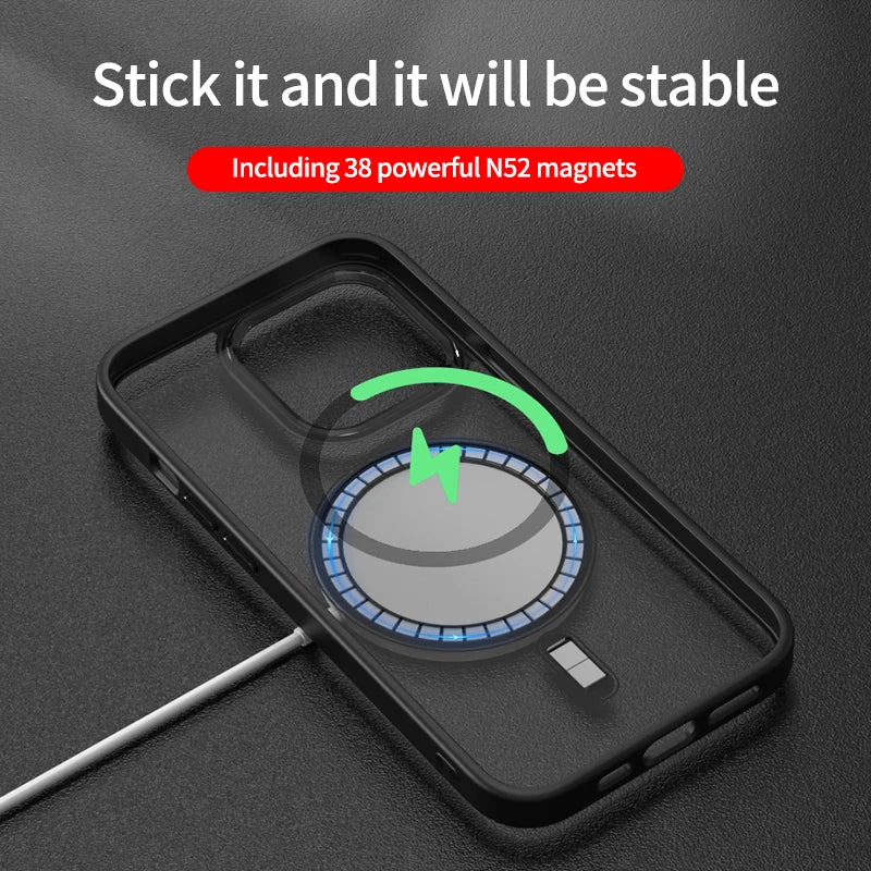 Luxury Clear HD Phone Case For iPhone 14 13 12 11 15 Pro Max iPhone Strong Magnetic absorption Thin Ultra Clear Wireless Charging Magnetic Case