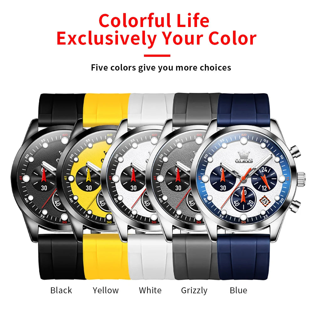 Original Fashion Men's Watches Multifunctional Silicone Adhesive Tape Quartz Watch Luminous Calendar Wristwatch