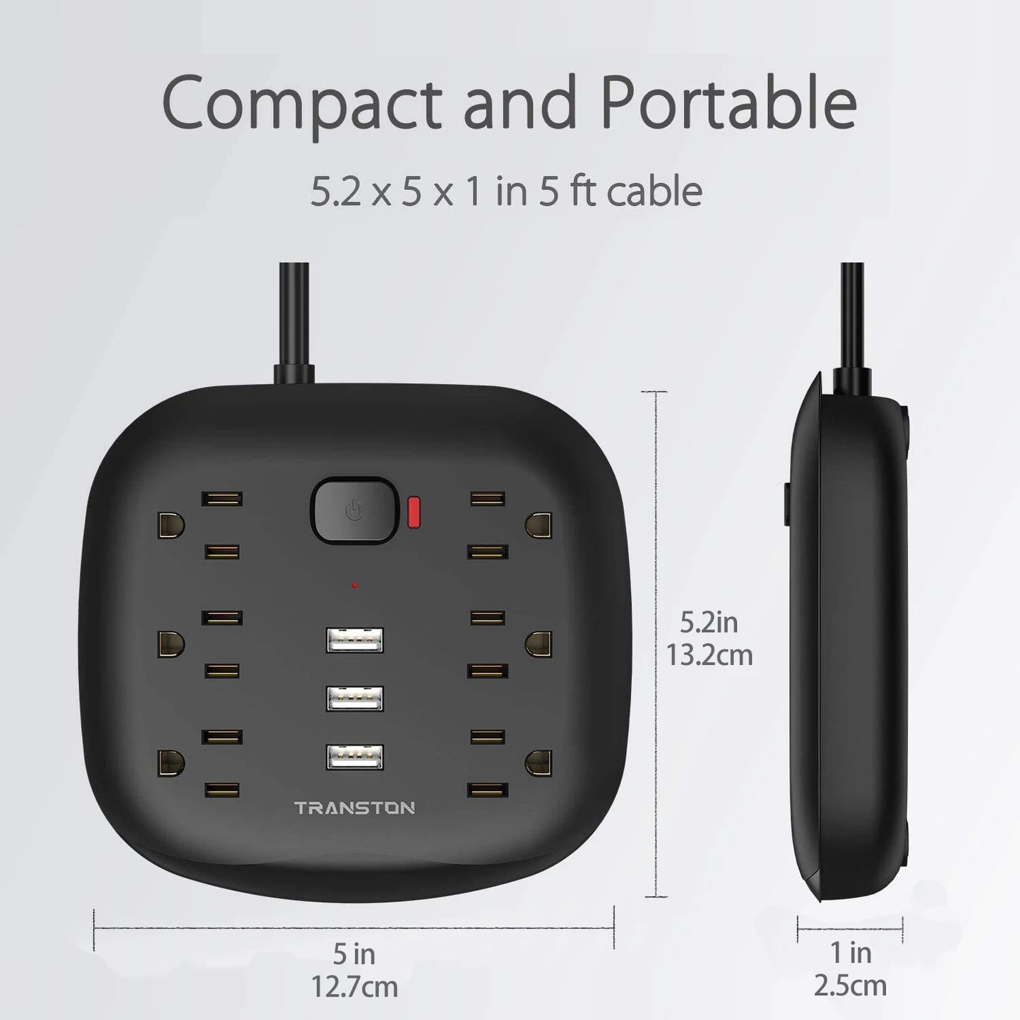 Power Strip Surge Protector 6 Outlet 3 USB with Switch Control & Flat Plug Fireproof Heavy Duty Extension Cord Compact