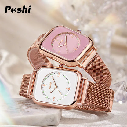 POSHI Quartz Movement Women's Watches Top Brand Mesh Belt Ladies Causal Bracelet Fashion Waterproof Quartz Wristwatch Original