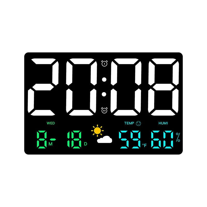 High-Definition Large-Screen Wall Clock Temperature and Humidity Display Weather Clock Multi-Function Color Digital Alarm Clock