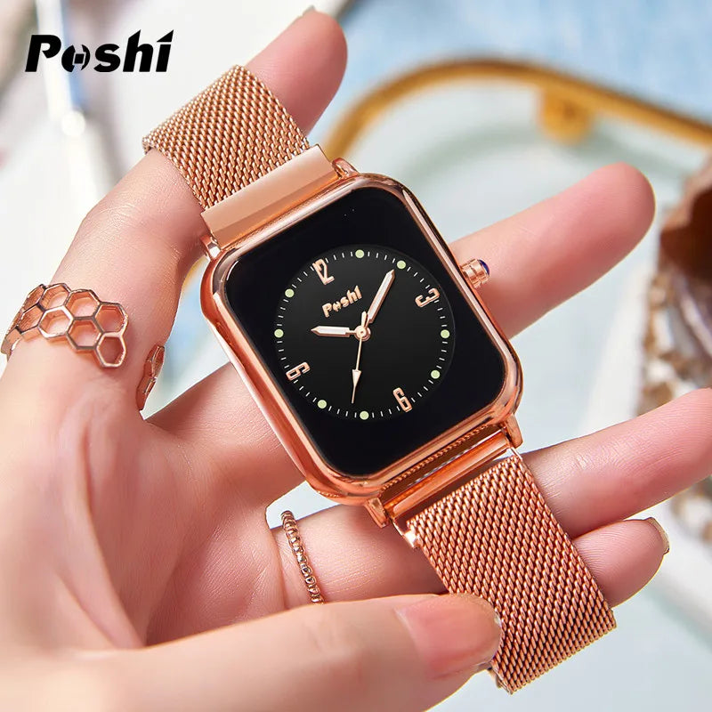 POSHI Quartz Movement Women's Watches Top Brand Mesh Belt Ladies Causal Bracelet Fashion Waterproof Quartz Wristwatch Original