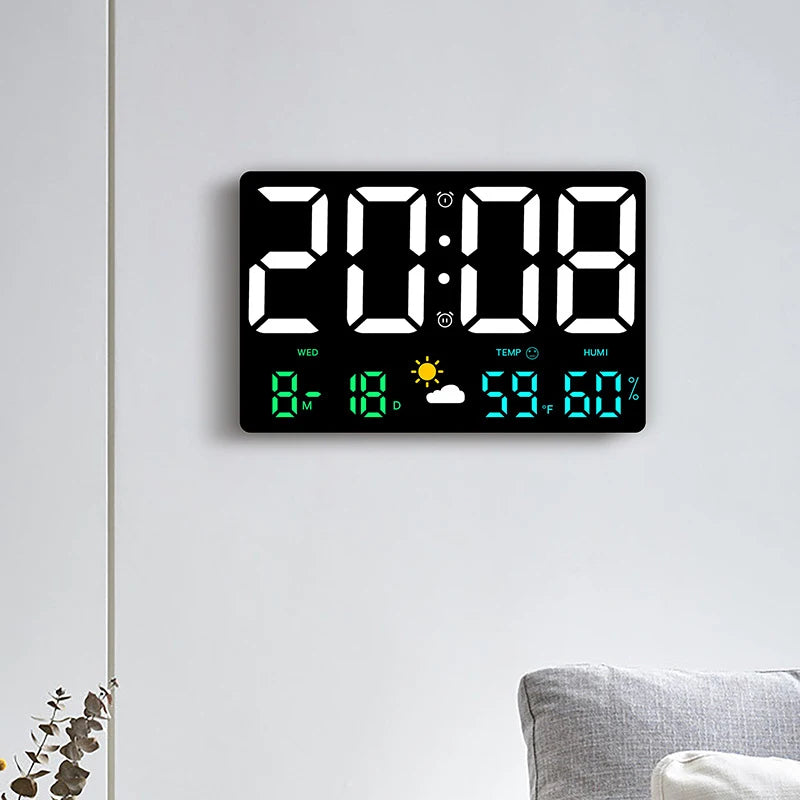 High-Definition Large-Screen Wall Clock Temperature and Humidity Display Weather Clock Multi-Function Color Digital Alarm Clock