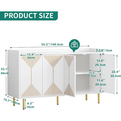 Filing Cabinets for Living Room Cabinet/ Closet Entryway 55'' Modern Sideboard Buffet Kitchen Cabinet With Carved Design Doors