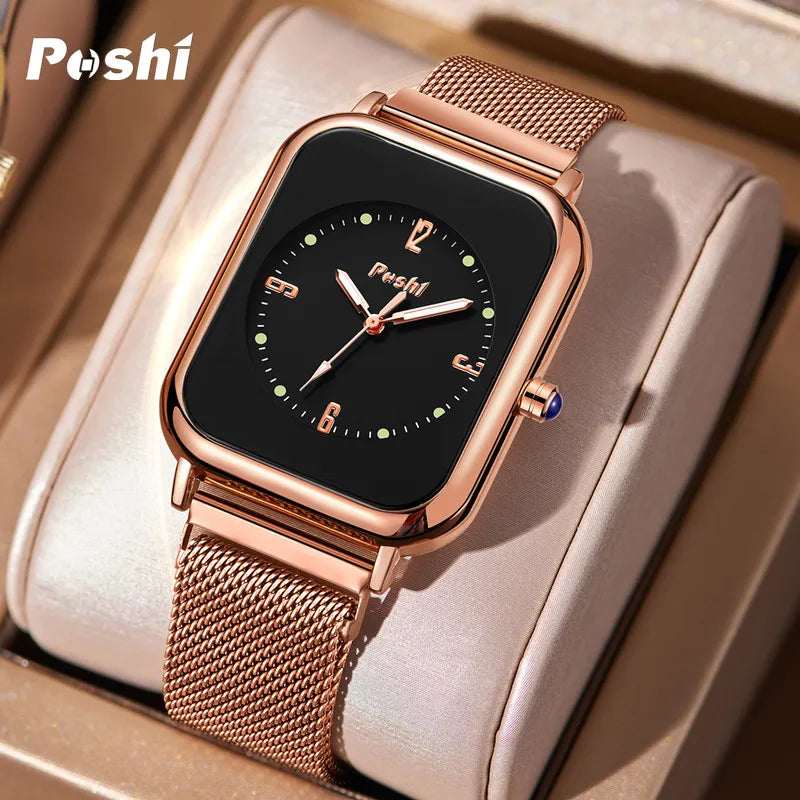 POSHI Quartz Movement Women's Watches Top Brand Mesh Belt Ladies Causal Bracelet Fashion Waterproof Quartz Wristwatch Original