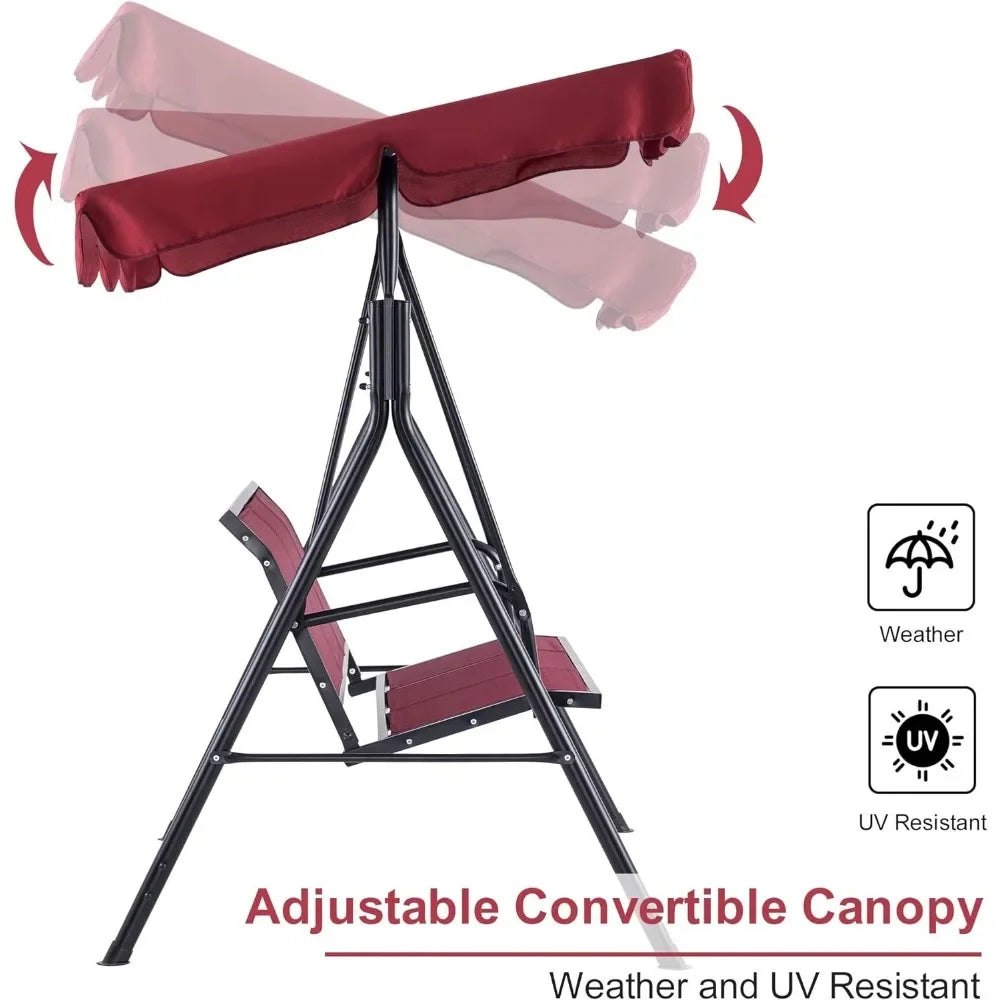 Outdoor Patio Canopy Swing Chair 3-Person Steel Frame  Seats Swing Glider, Patio Swings