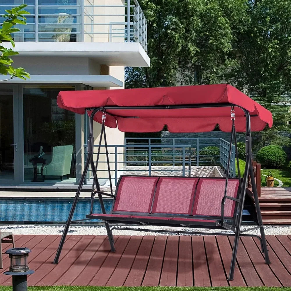 Outdoor Patio Canopy Swing Chair 3-Person Steel Frame  Seats Swing Glider, Patio Swings