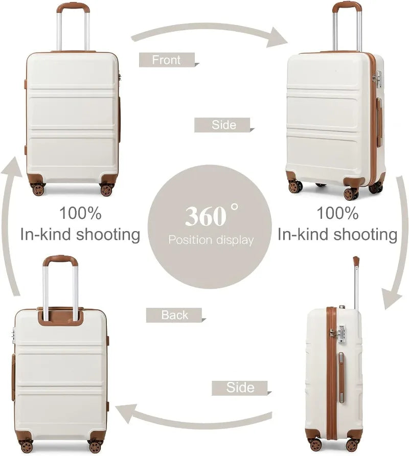 Travel in Style: 4-Piece Hardshell Luggage Set with Spinner Wheels, Lightweight Design, and TSA Lock - Available in Apricot White for Effortless Exploration(Sizes:20in24in28in))