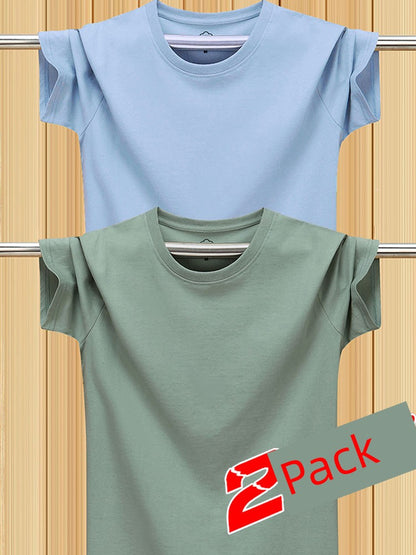 Solid Color Half Sleeve Trendy All-Match Combed Cotton for Young Students