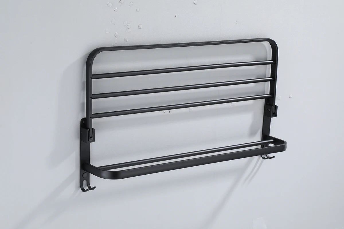 Towel Rack 40CM Folding Holder With Hook Bathroom Accessories Wall Mount Rail Shower Hanger Aluminum Bar Matte Black Shelf