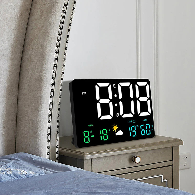 High-Definition Large-Screen Wall Clock Temperature and Humidity Display Weather Clock Multi-Function Color Digital Alarm Clock