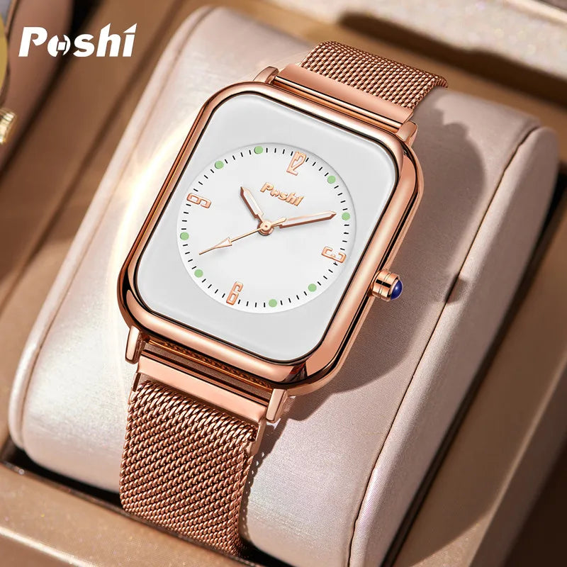 POSHI Quartz Movement Women's Watches Top Brand Mesh Belt Ladies Causal Bracelet Fashion Waterproof Quartz Wristwatch Original