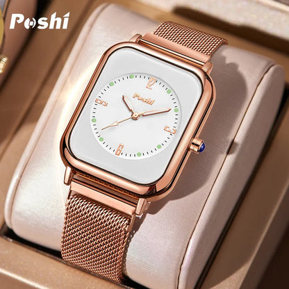 POSHI Quartz Movement Women's Watches Top Brand Mesh Belt Ladies Causal Bracelet Fashion Waterproof Quartz Wristwatch Original