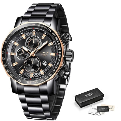 New LIGE Men Watches Waterproof Date Brand Clock Luxury Large Dial Watch for Men Chronograph Stainless Steel Quartz Wrist Watch