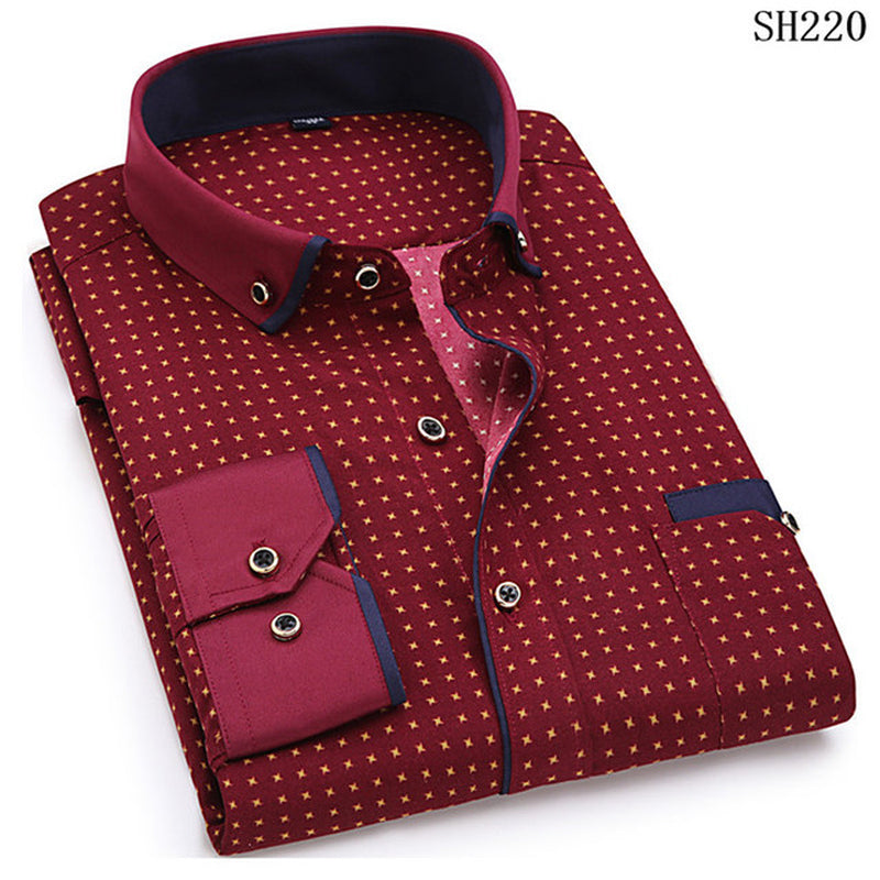 Fashion Print Casual Men Long Sleeve Button Shirt Stitching Pocket Design Fabric Soft Comfortable for Men Dress Slim Fit 4XL 8XL